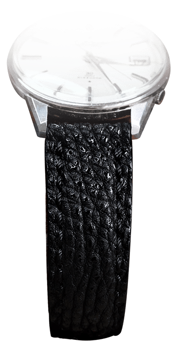 bracelet de montre en cuir de boeuf de kobe noir sur montre seiko vintage
